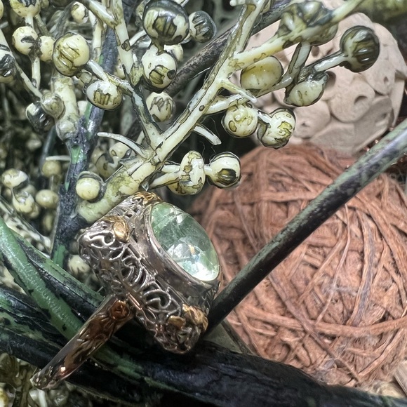 Vintage Art Deco 14K Two-Tone green tourmaline ring - Picture 4 of 7